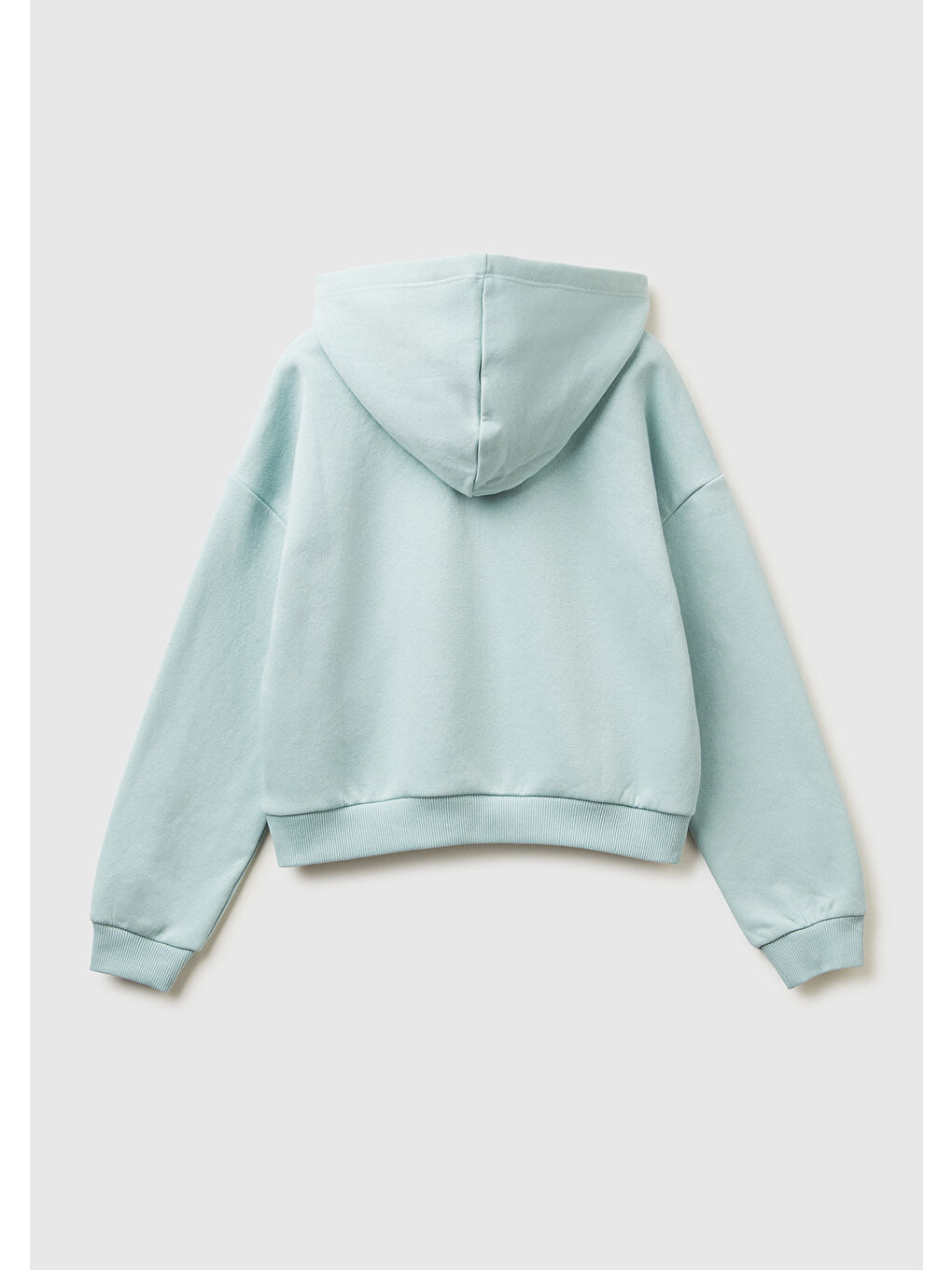 Kız Çocuk Su Yeşili Payet İşlemeli Nervürlü Regular Fit Kapüşonlu Sweatshirt-1