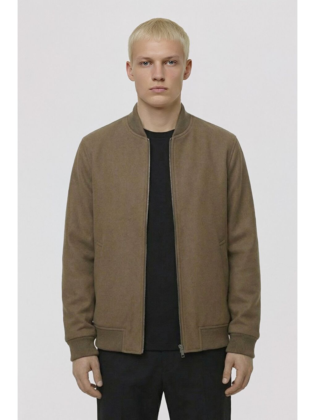 Kahverengi Giotelli Camel Regular Fit Yünlü Bomber Yaka Kaşe Erkek Mont