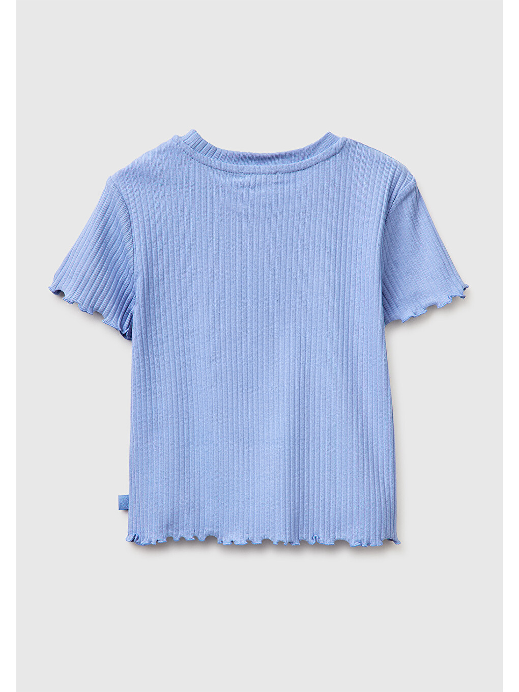 Turkuaz Kız Çocuk Havacı Mavi Etek Ucu Fırfırlı Bisiklet Yaka Kısa Kollu T-Shirt-1