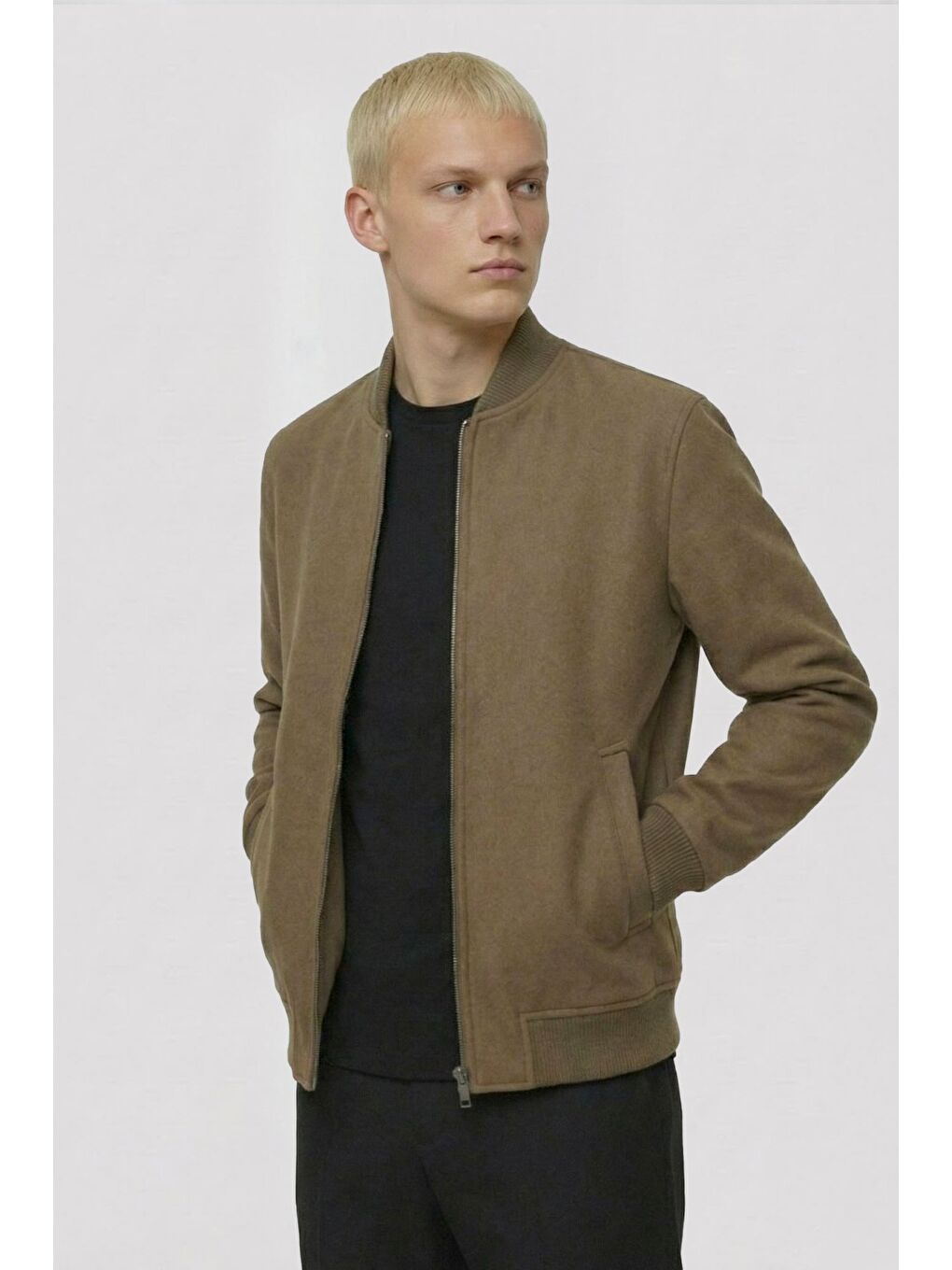 Kahverengi Giotelli Camel Regular Fit Yünlü Bomber Yaka Kaşe Erkek Mont-1