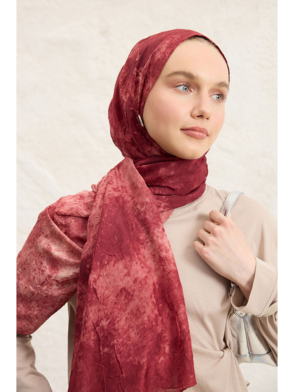 Vela Desenli Pamuk Şal Bordo