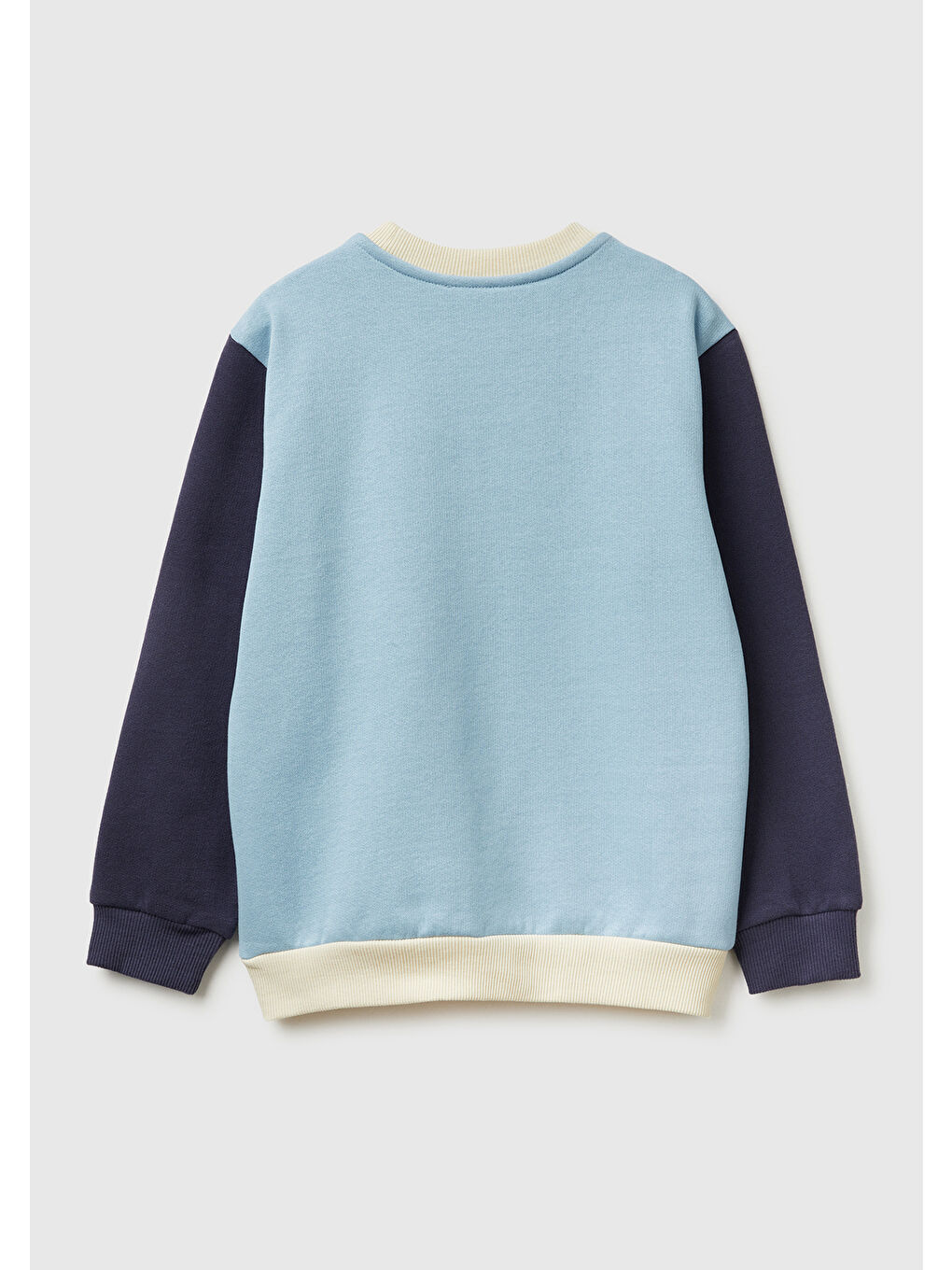 Erkek Çocuk Mavi-Krem Önü Logo Baskılı Nervürlü Sweatshirt-1