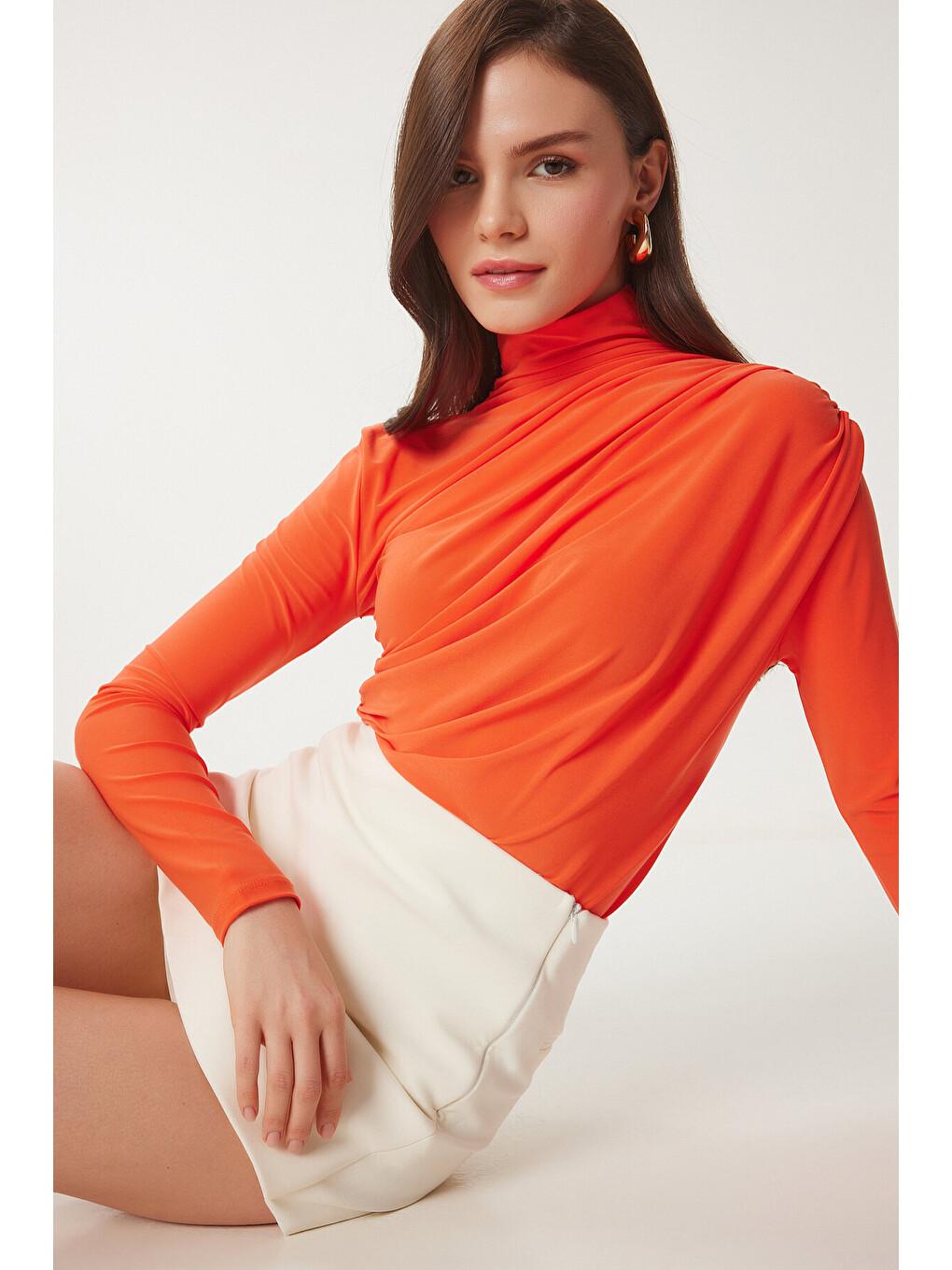 Turuncu Büzgü Detaylı Sandy Bluz ORANJ LFF0001