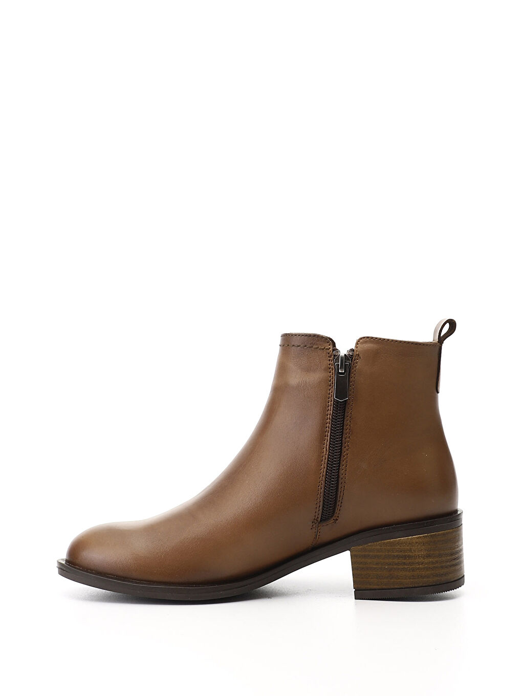 Kahverengi Kadın KOYU VİZON Fermuarlı Kalın Topuklu Hakiki Deri Bot-2