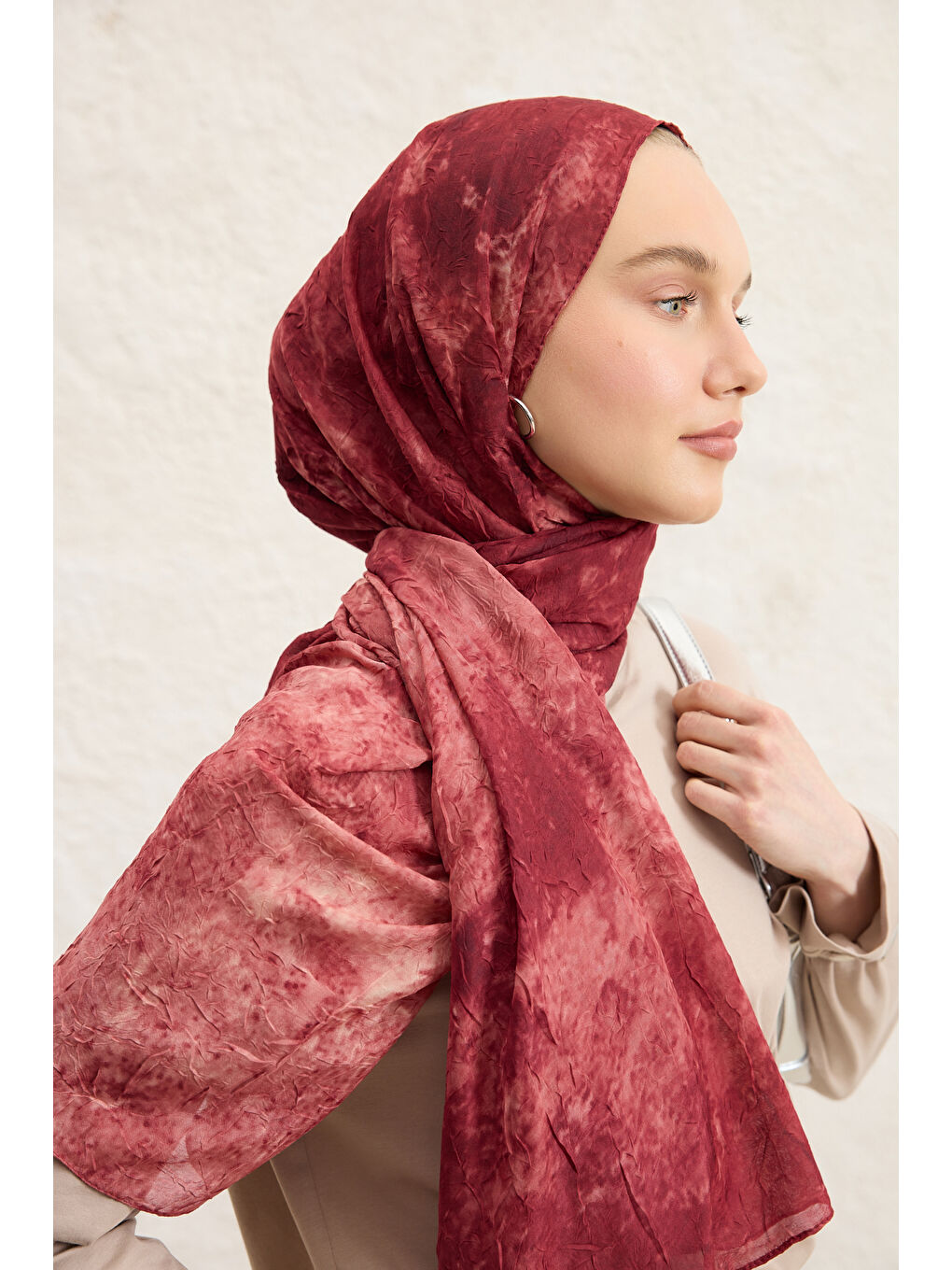 Vela Desenli Pamuk Şal Bordo-1