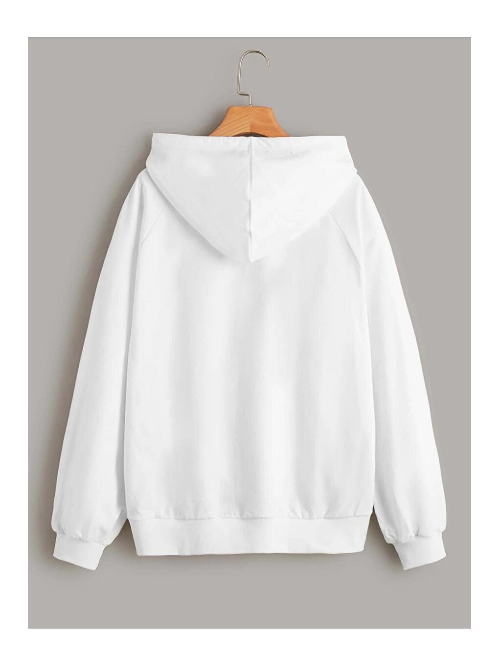Kadın Beyaz Kapüşonlu Oversize Önü Ejder Baskılı Hoodie Sweatshirt-1