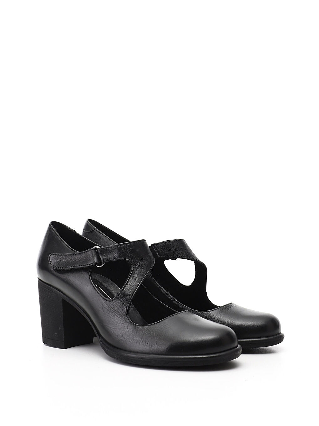 Siyah Kadın SİYAH Kalın Topuklu Mary Jane Hakiki Deri Ayakkabı-1