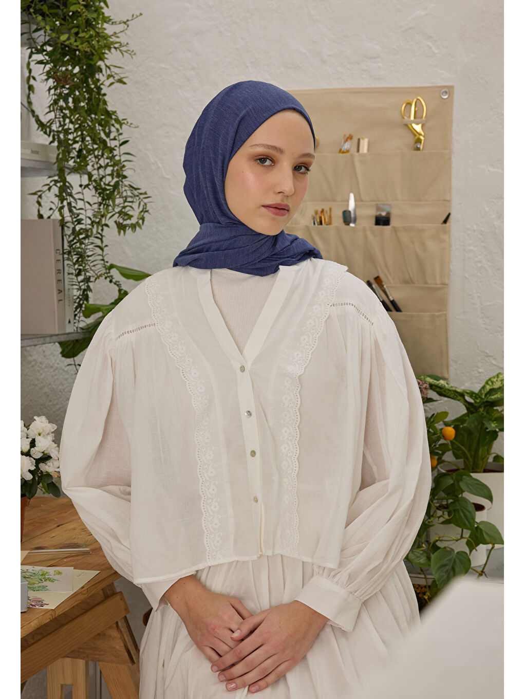 Cozy Pamuk Şal Morcivert-4