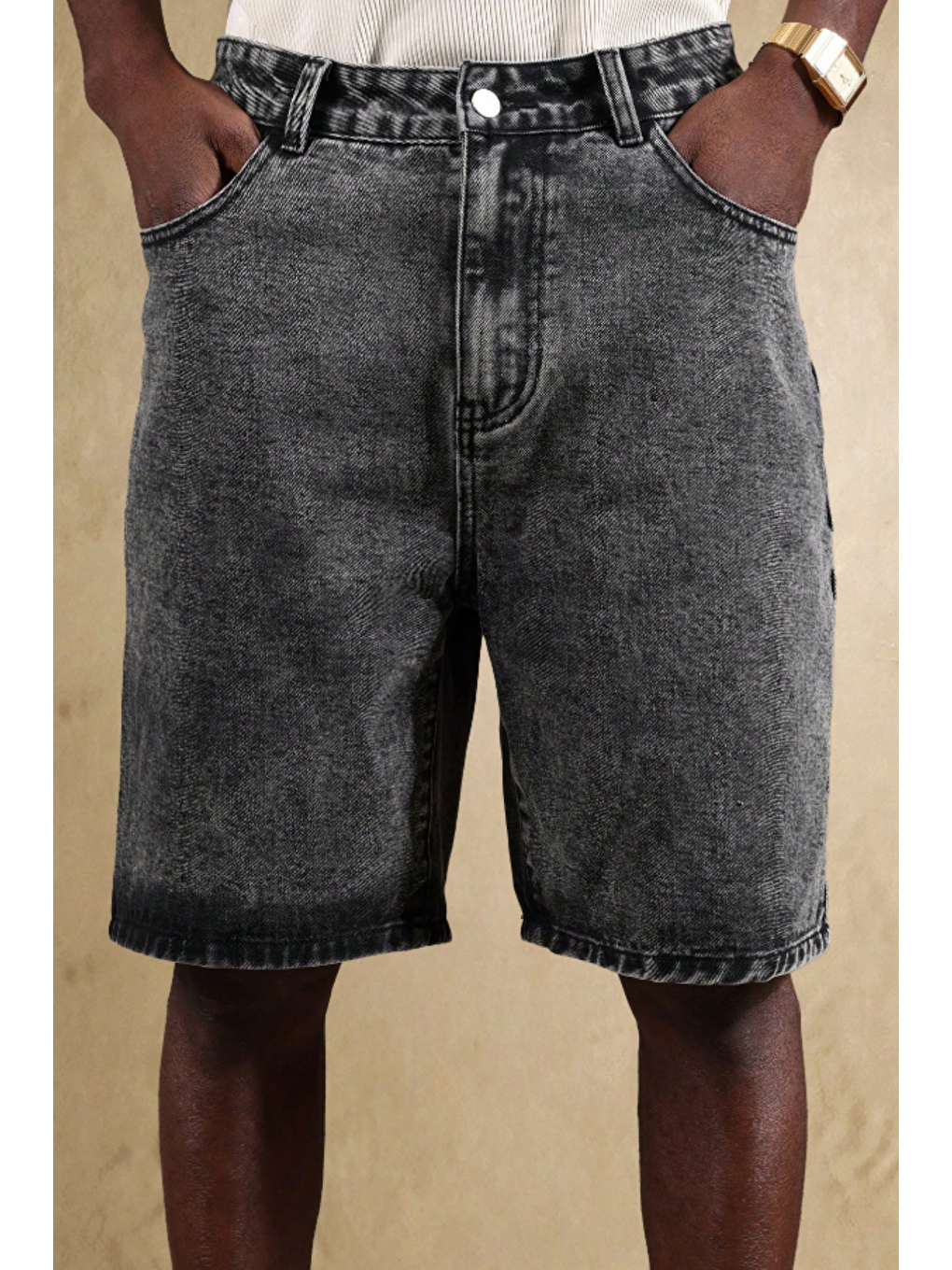 Erkek Baggy Fit Jean Şort Antrasit-3