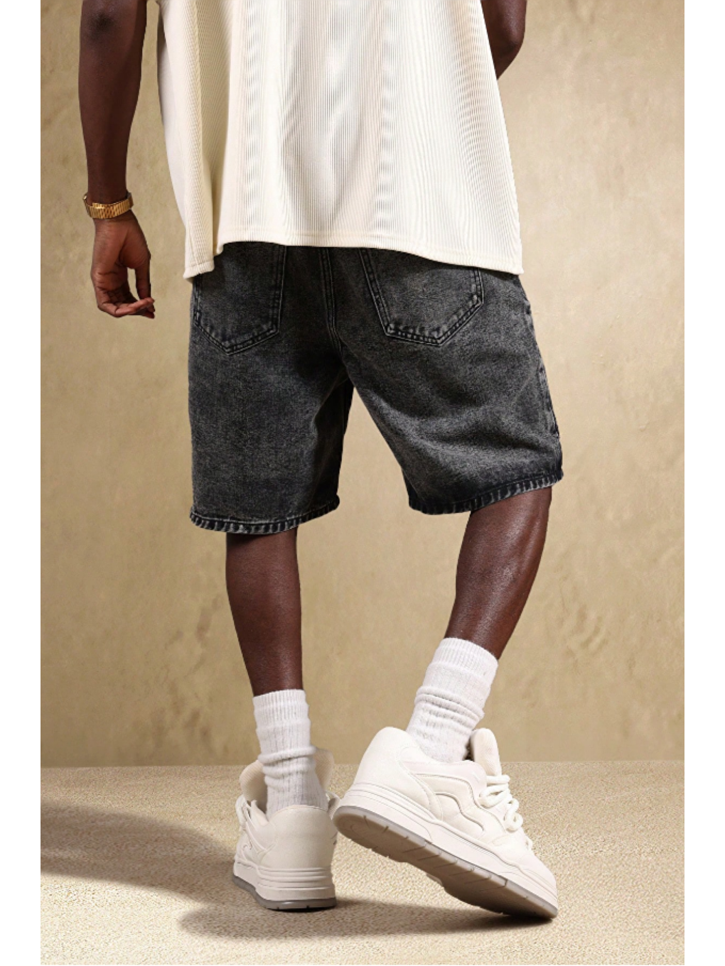 Erkek Baggy Fit Jean Şort Antrasit-4