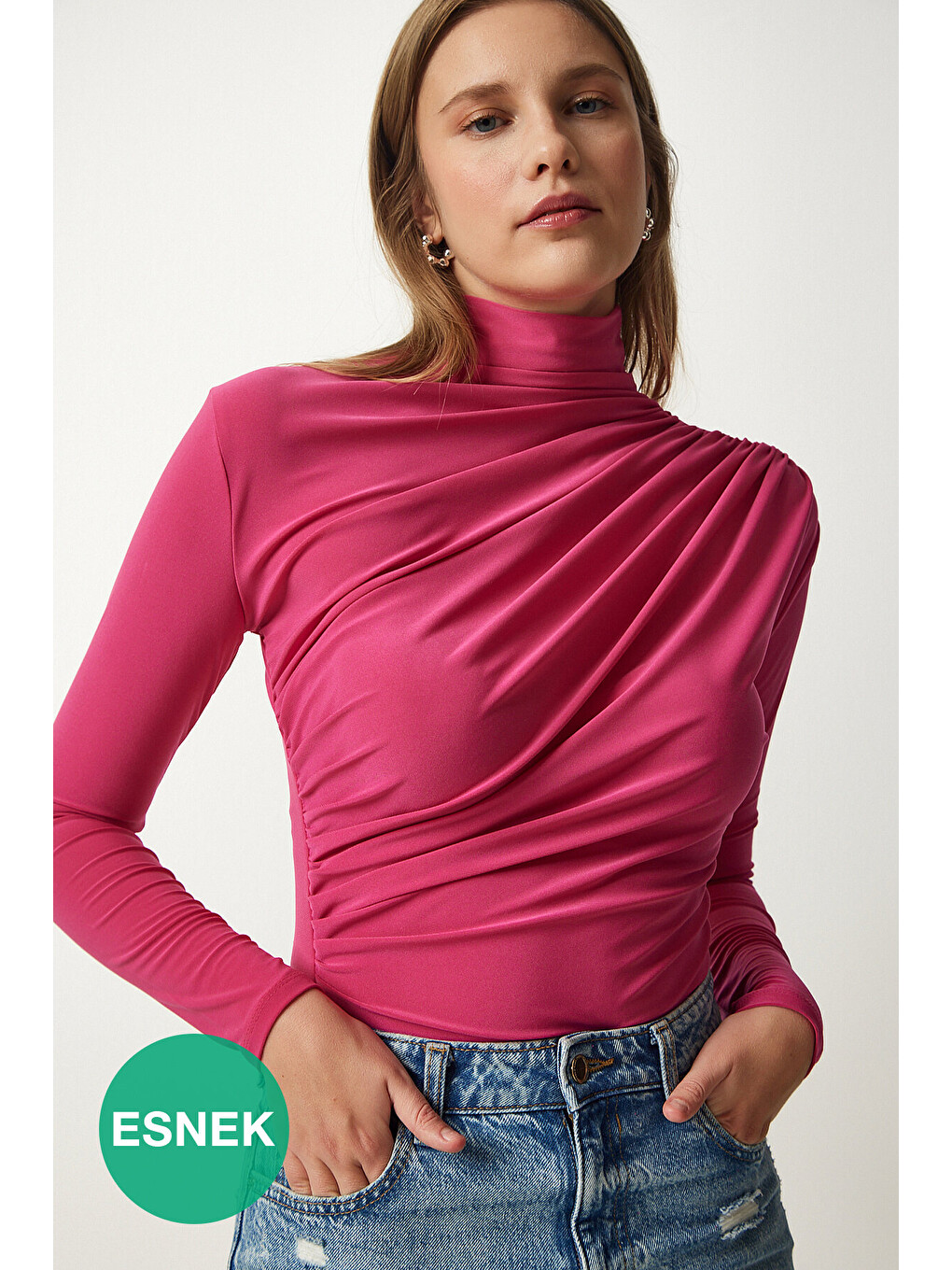 Pembe Büzgü Detaylı Sandy Bluz PEMBE LFF0001