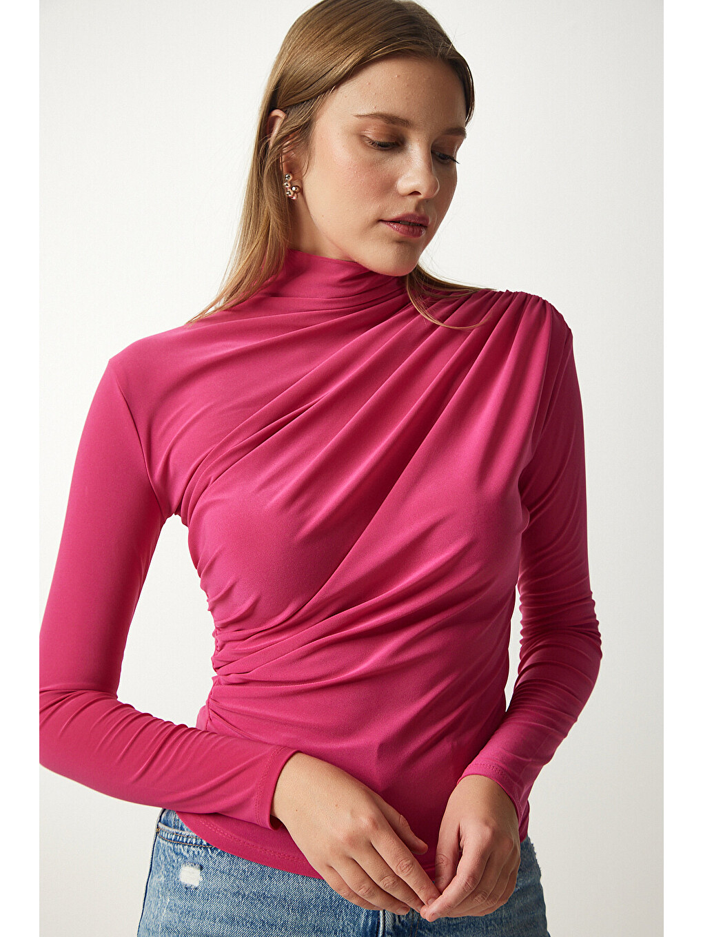 Pembe Büzgü Detaylı Sandy Bluz PEMBE LFF0001-1