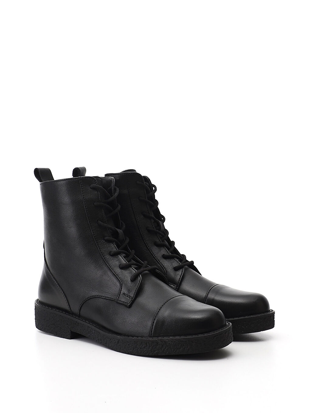 Siyah Kadın SİYAH Fermuarlı Kauçuk Taban Hakiki Deri Postal Bot-1