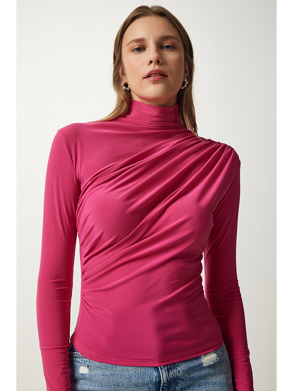 Pembe Büzgü Detaylı Sandy Bluz PEMBE LFF0001-2