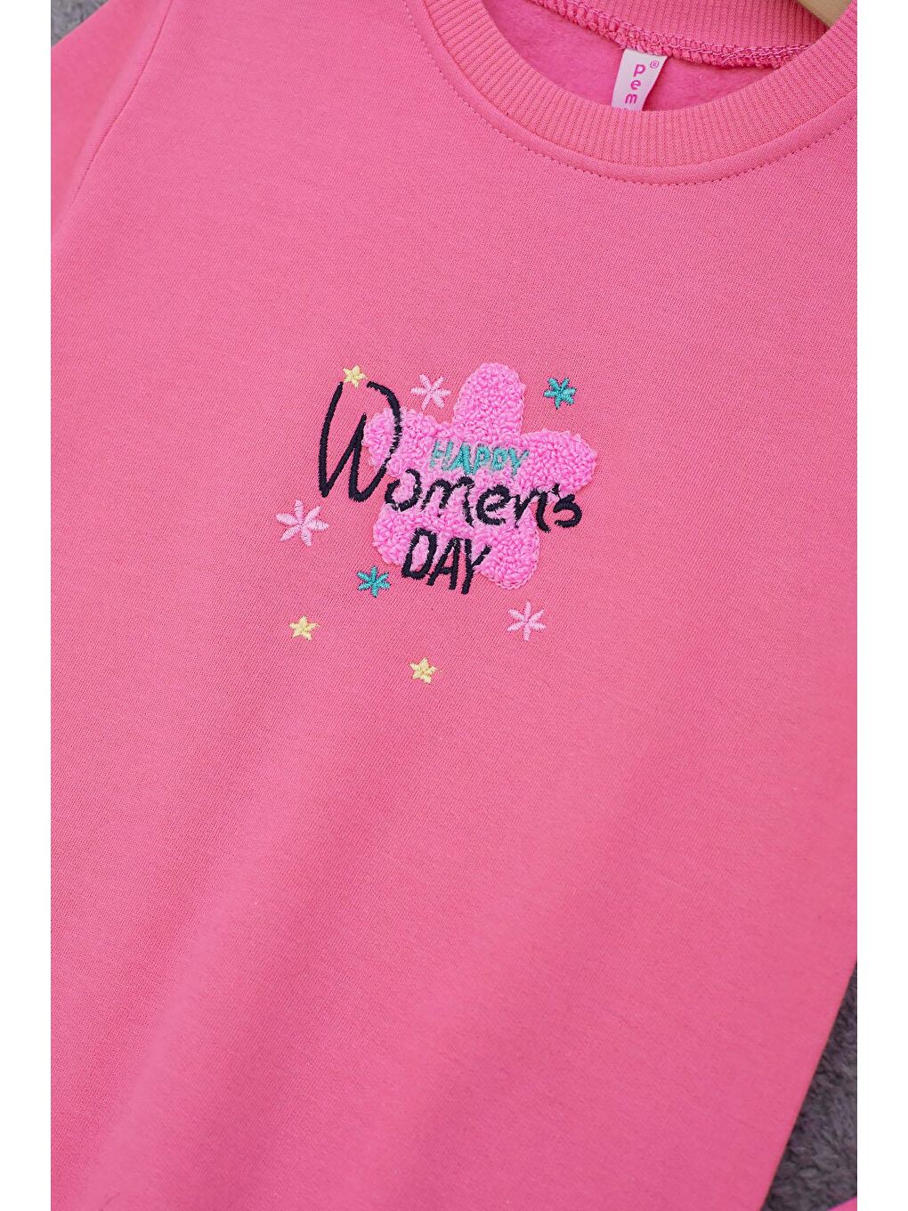 Pembe Çiçek Nakışlı Kız Çocuk Kız Çocuk Sweatshirt 17193-1