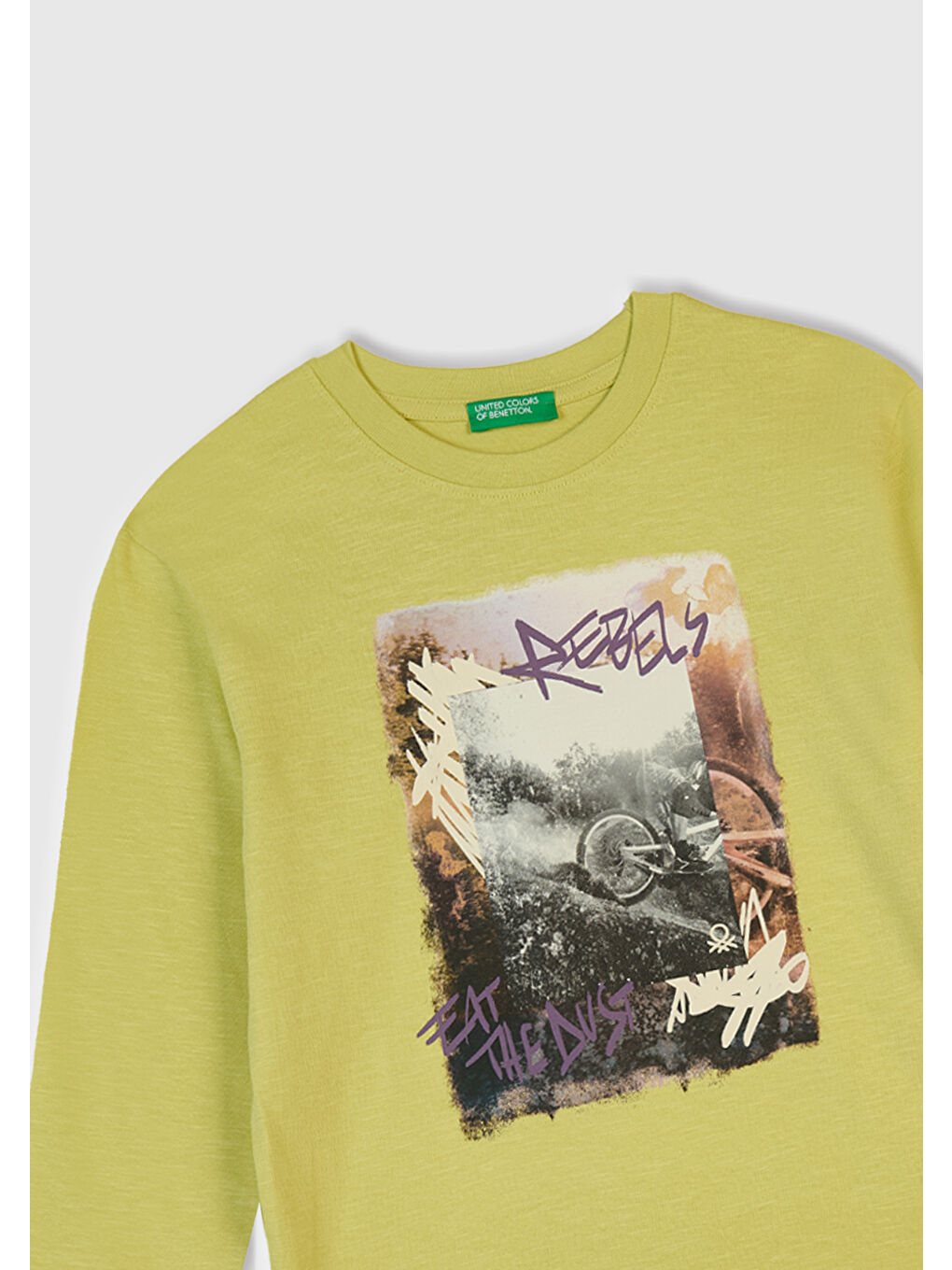 Sarı Erkek Çocuk Hardal Önü ve Arkası Baskılı Bisiklet Yaka Uzun Kollu T-shirt-1