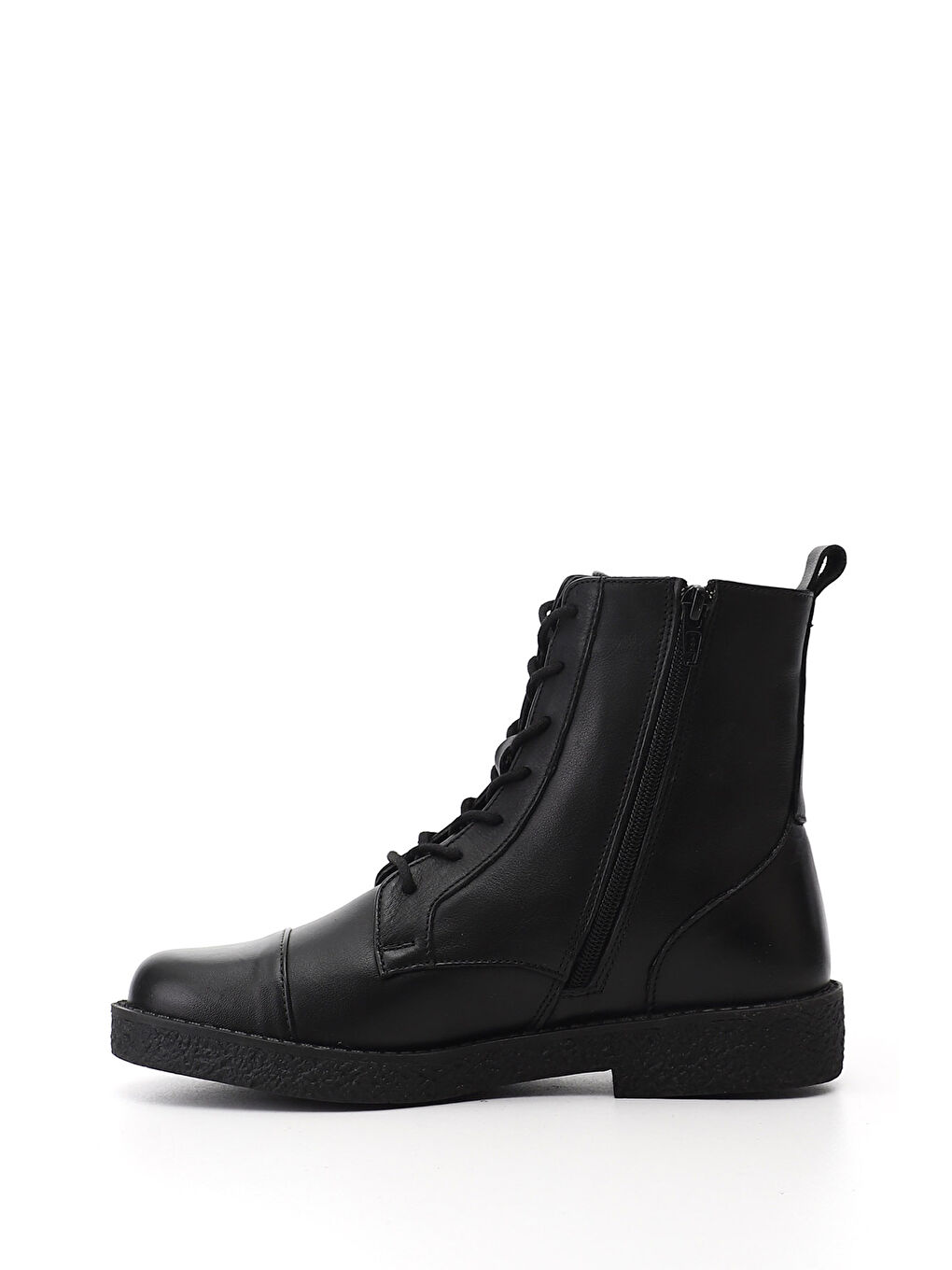 Siyah Kadın SİYAH Fermuarlı Kauçuk Taban Hakiki Deri Postal Bot-2