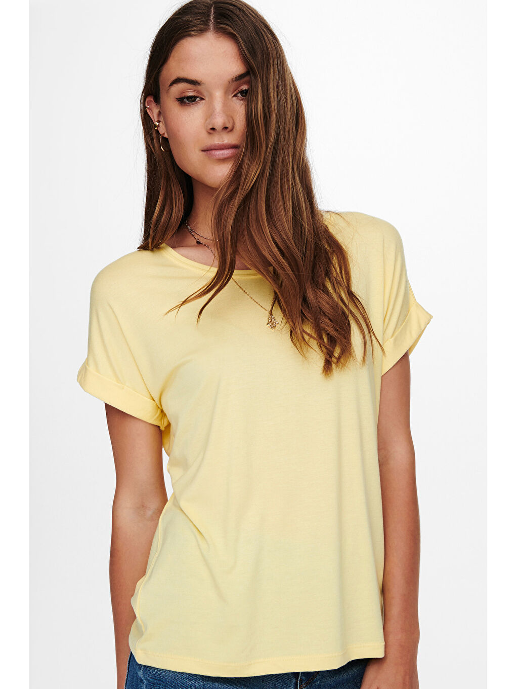 Sarı Regular Fit Bisiklet Yaka Onlmoster Kadın T Shirt 15106662-1