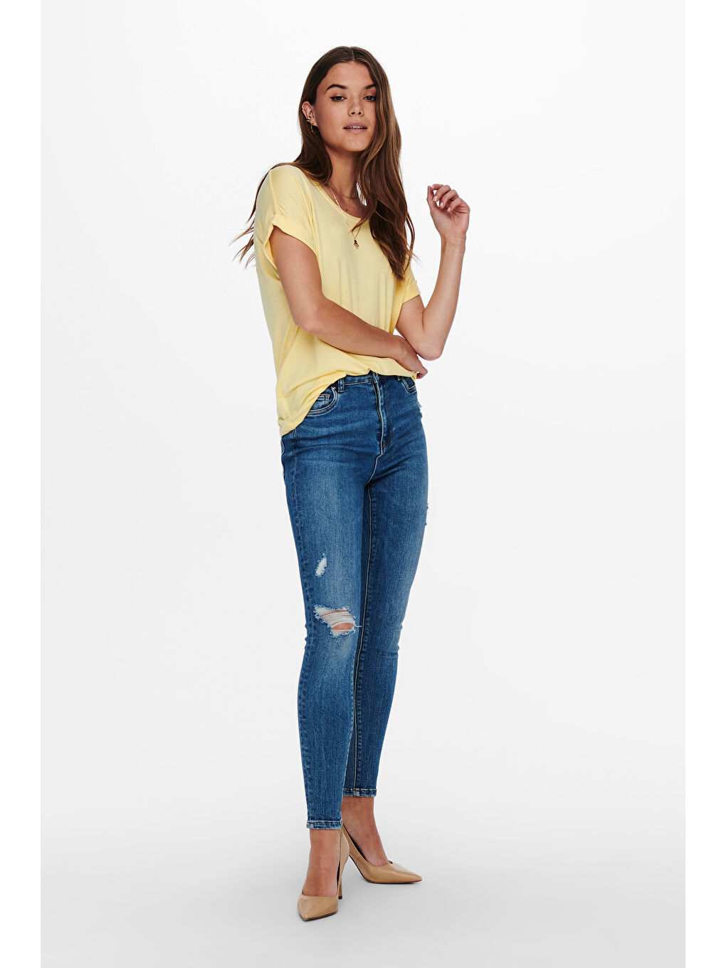 Sarı Regular Fit Bisiklet Yaka Onlmoster Kadın T Shirt 15106662-2