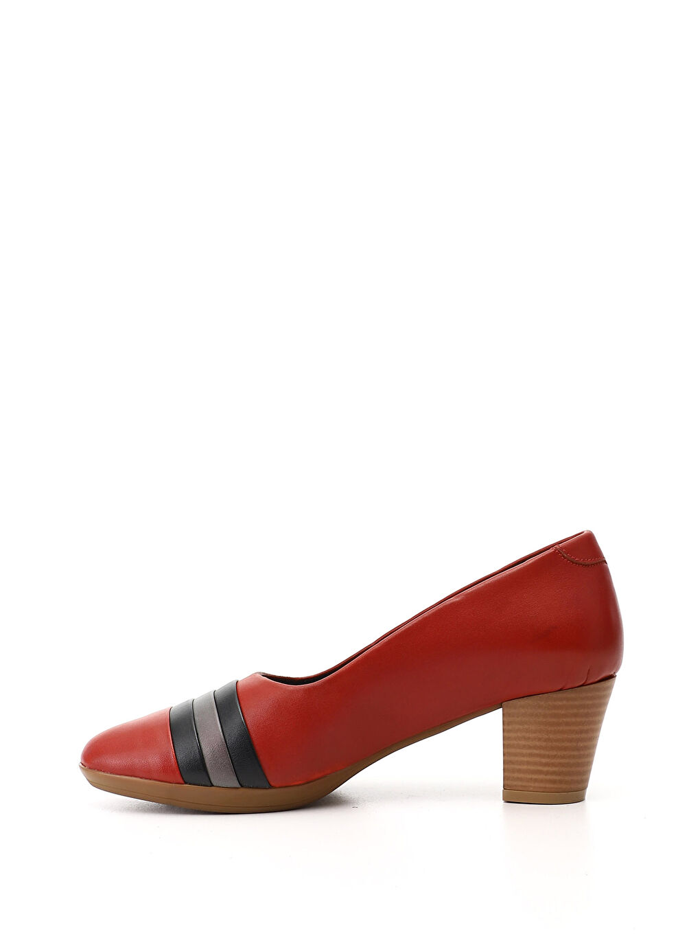 Kırmızı Kadın KIRMIZI Kalın Topuklu Hakiki Deri Ayakkabı-2