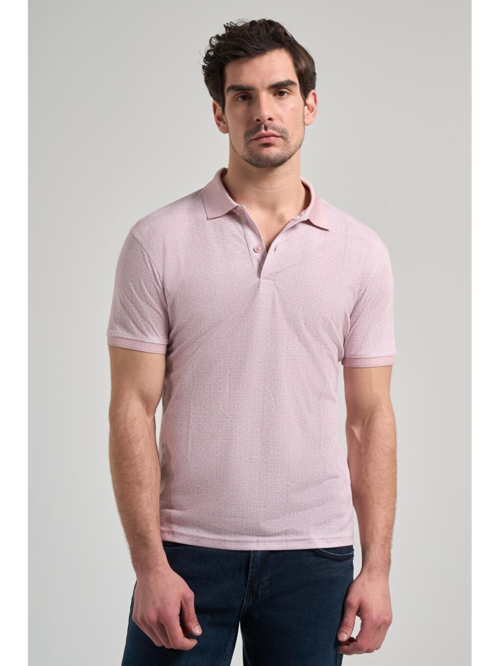 Pembe Kısa Kol Baskılı Pike Polo Yaka Cepsiz Esnek Casual Slim Fit Tişört 1011250150