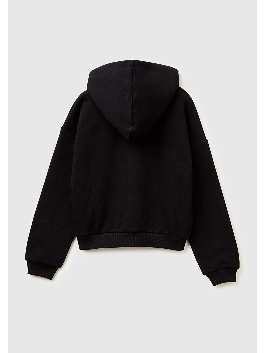 Kız Çocuk Siyah Payet İşlemeli Nervürlü Regular Fit Kapüşonlu Sweatshirt-1