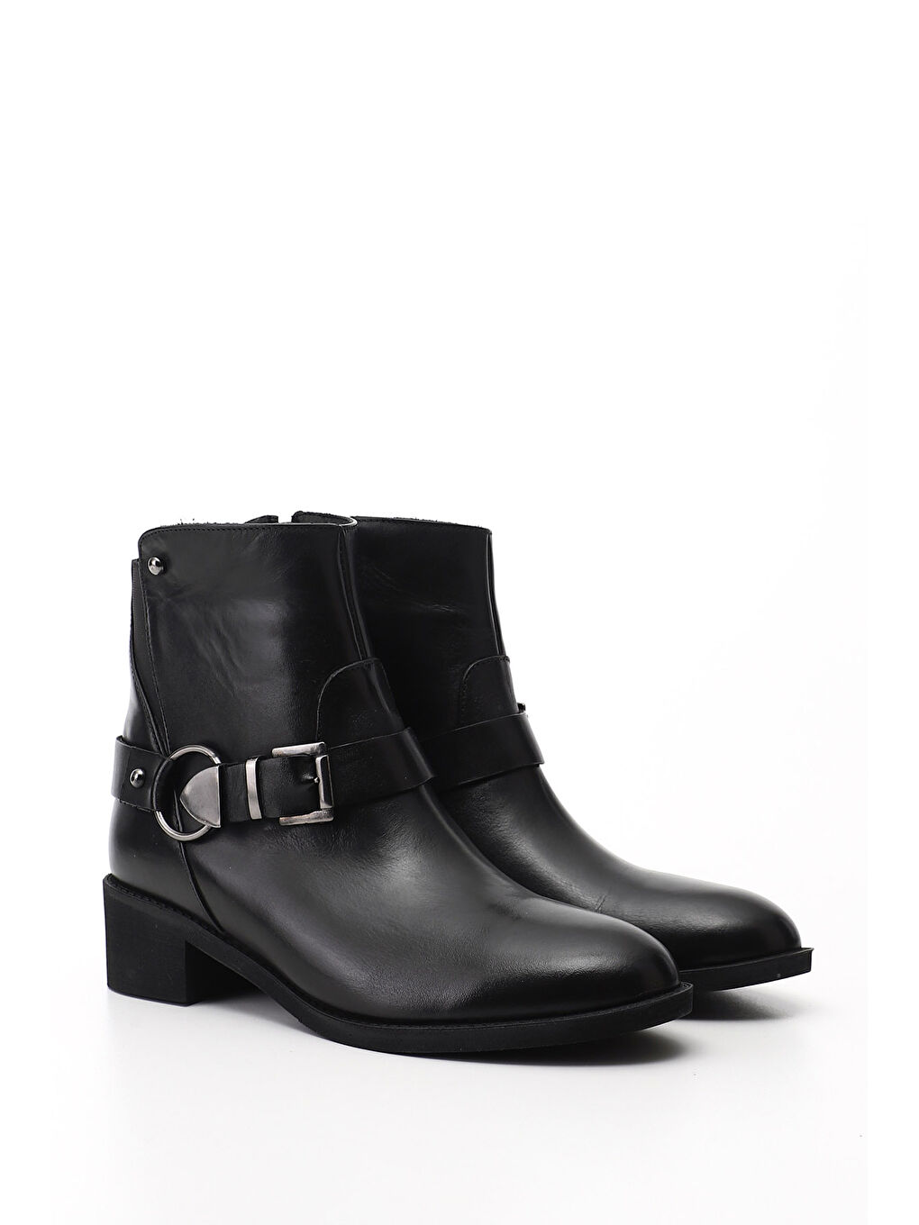 Siyah Kadın SİYAH Fermuarlı Kalın Topuklu Hakiki Deri Bot-1