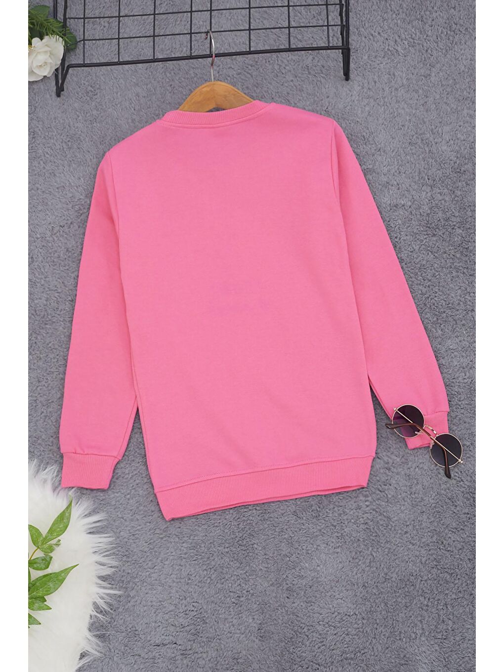 Pembe Çiçek Nakışlı Kız Çocuk Kız Çocuk Sweatshirt 17193-3