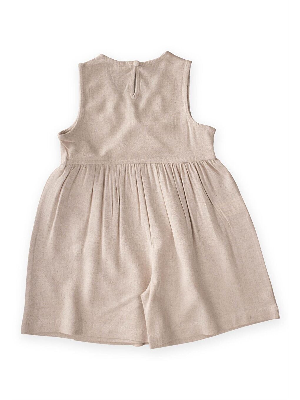 Ekru Kız Çocuk Keten Elbise-3