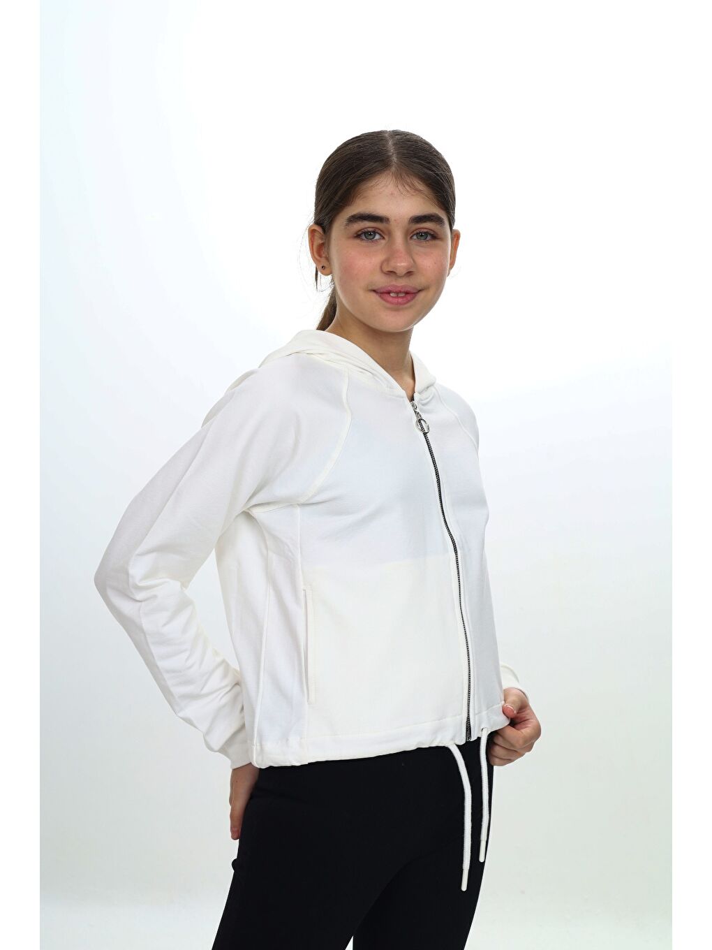 Ekru Kız Çocuk Kapüşonlu Hırka-2