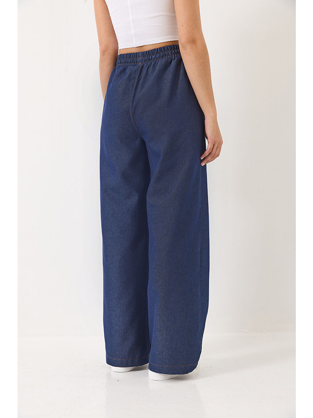 Lacivert Kadın Oversize Gömlekli Palazzo Pantolunlu Denim Alt Üst Takım-7