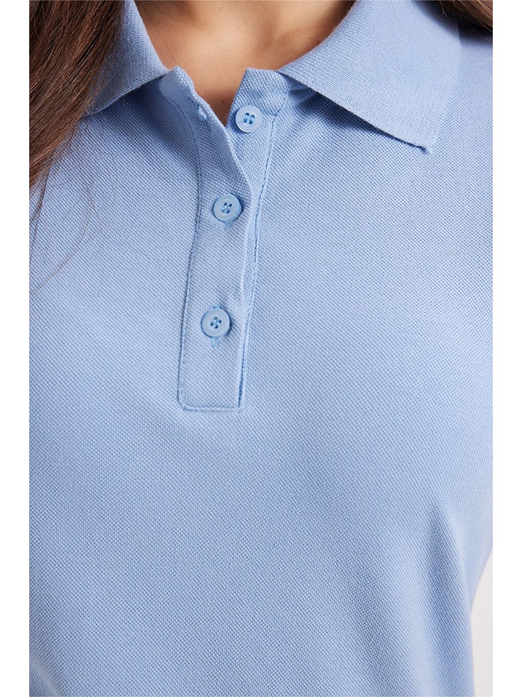 Kadın Slim Fit Dar Kesim %100 Pamuk Polo Yaka Mavipike Tişört-4