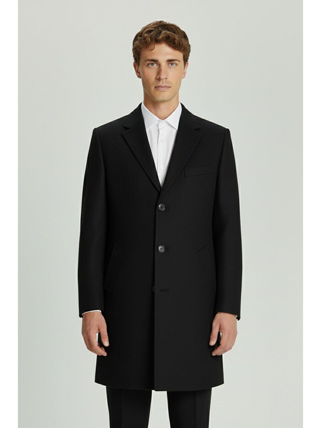 Giotelli Siyah Regular Fit Yün Karışımlı Ceket Yaka Orta Boy Erkek Palto