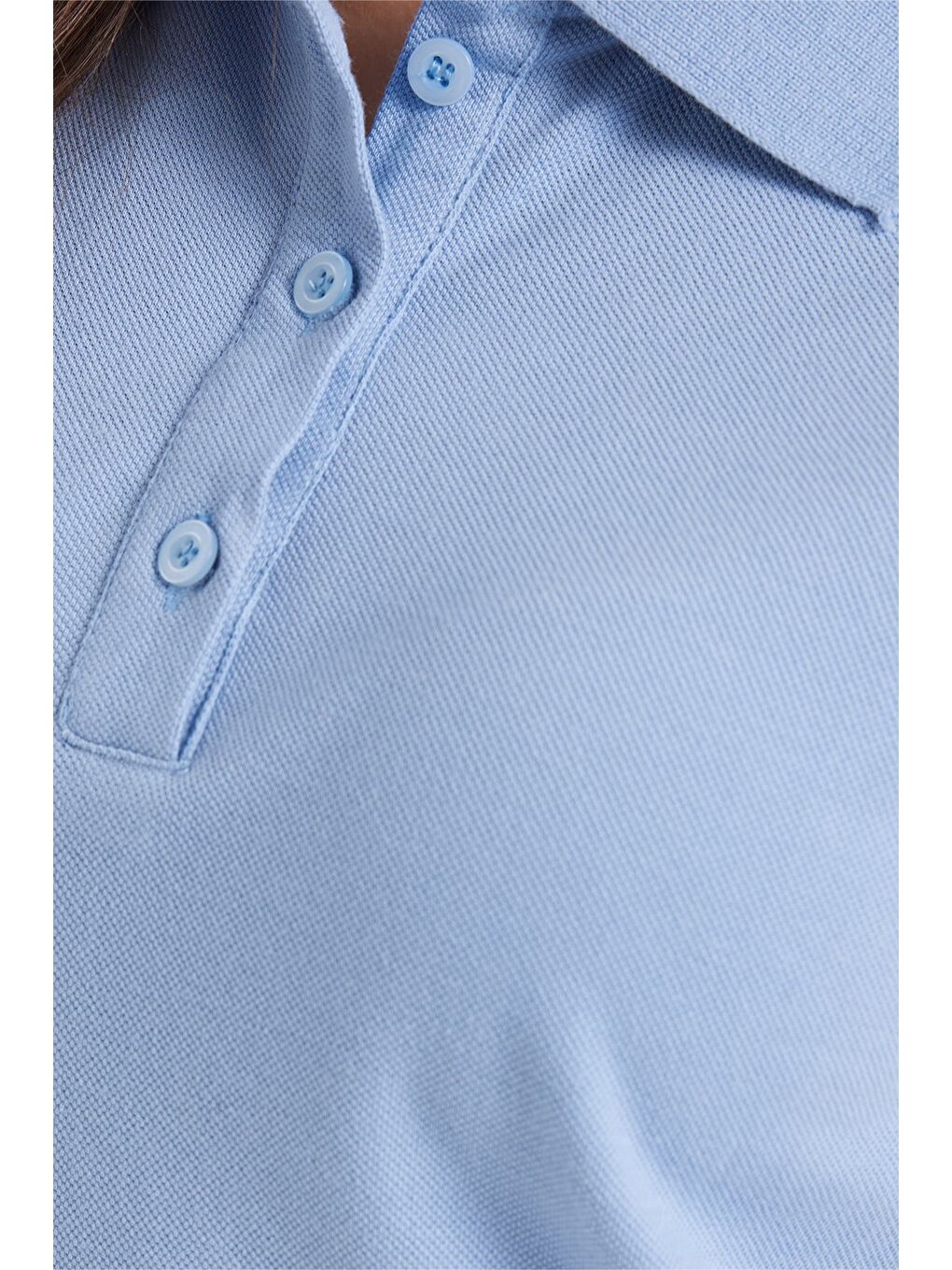 Kadın Slim Fit Dar Kesim %100 Pamuk Polo Yaka Mavipike Tişört-5