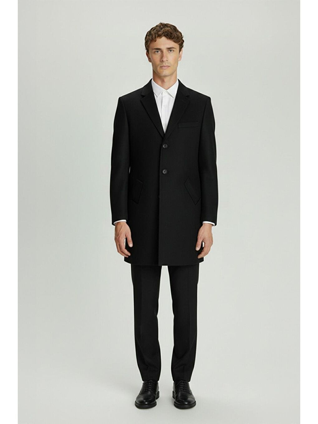 Giotelli Siyah Regular Fit Yün Karışımlı Ceket Yaka Orta Boy Erkek Palto-1