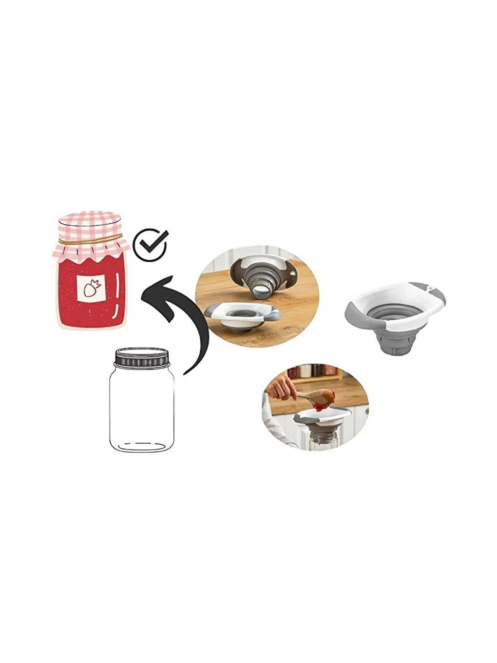 Gri Katlanabilir Konserve Kavanoz Hunisi Akordiyon Huni-2