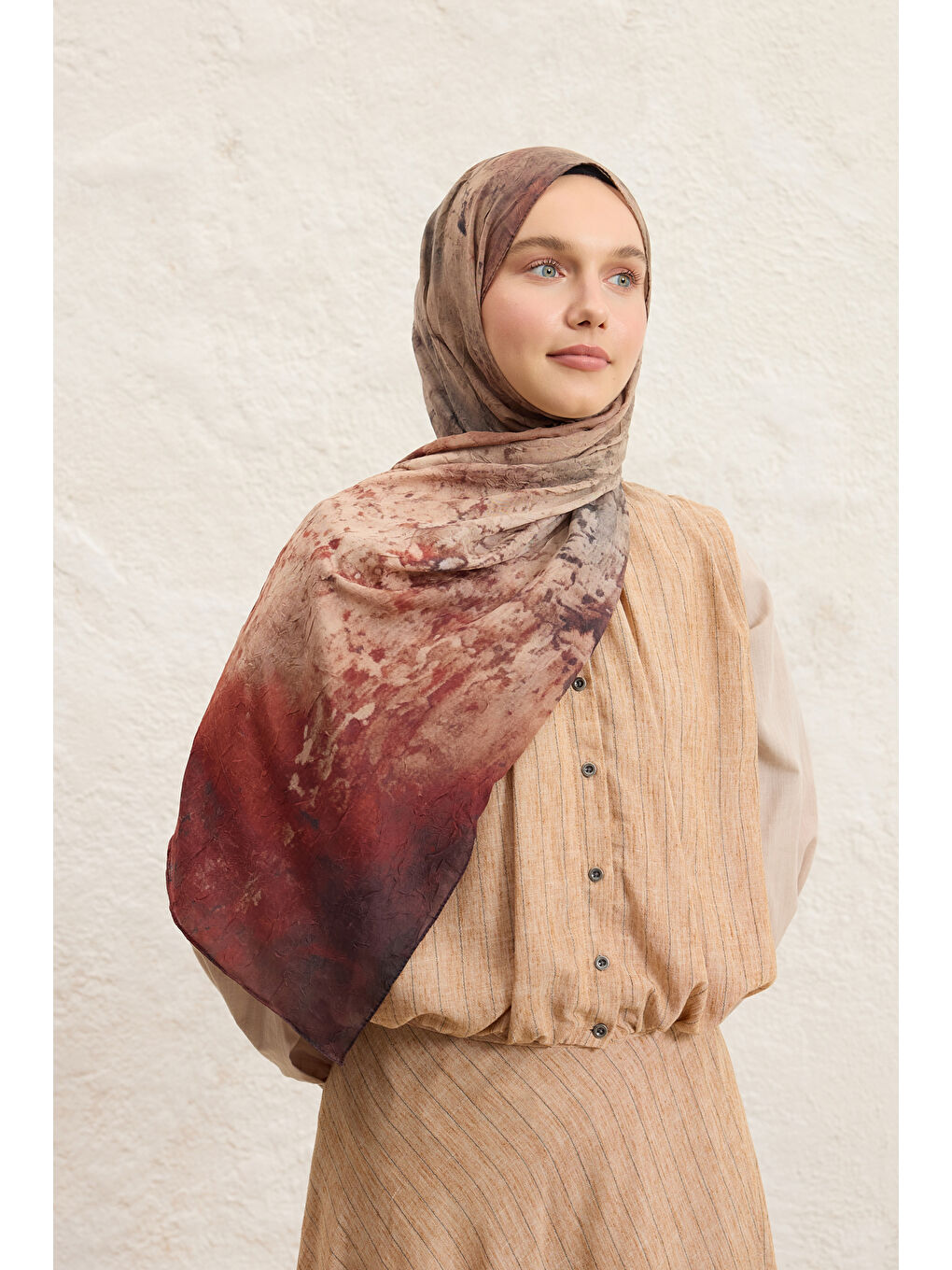 Kahverengi Vela Desenli Pamuk Şal Camel-1