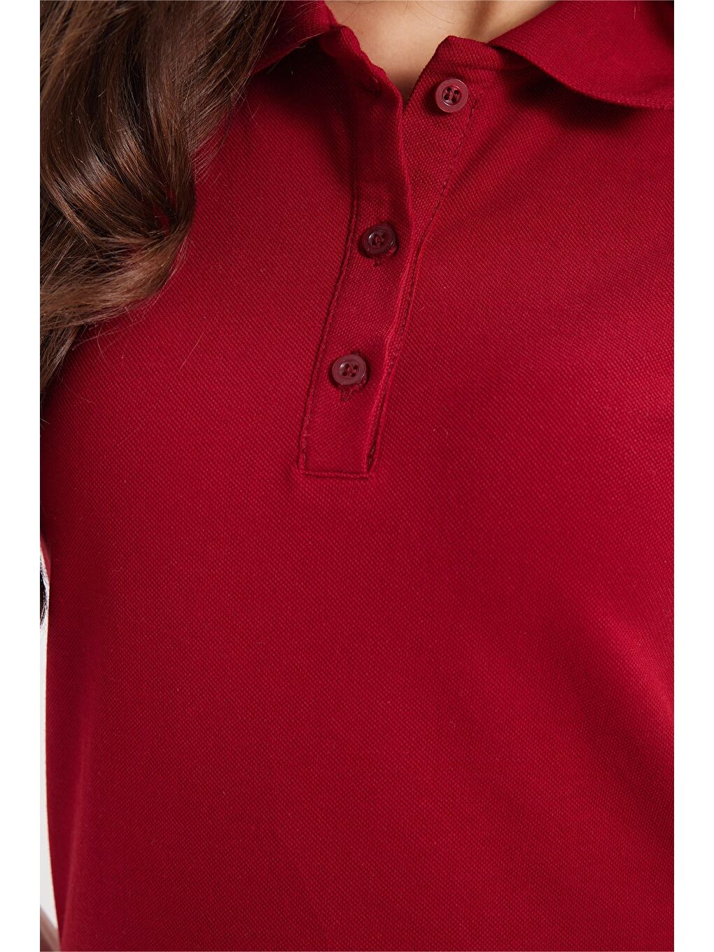 Kadın Slim Fit Dar Kesim %100 Pamuk Polo Yaka Bordo Pike Tişört-4