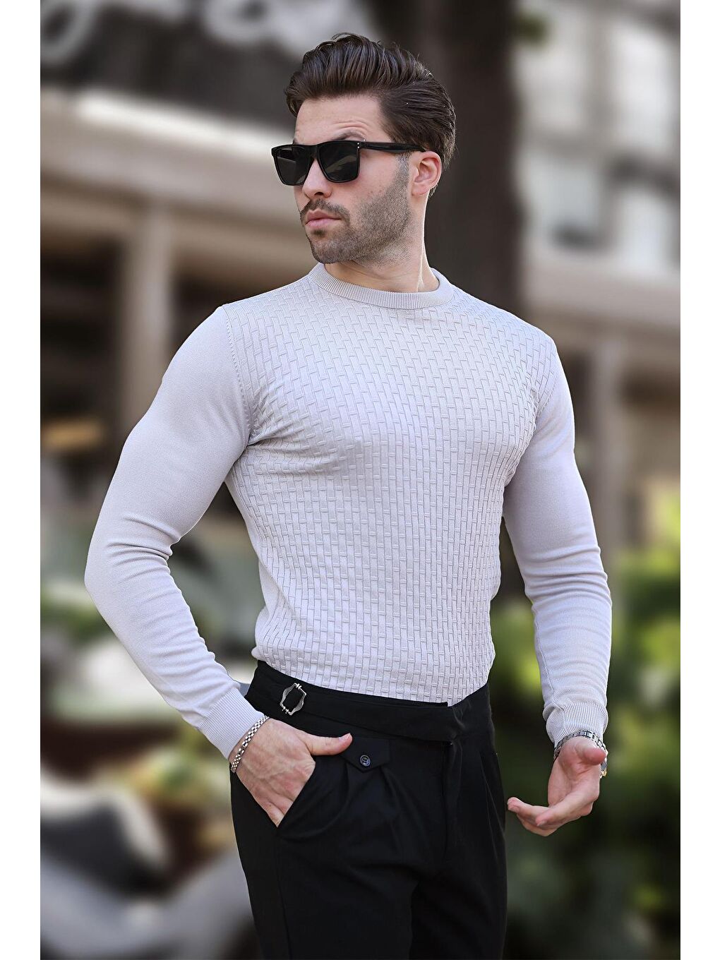 Gri Desenli Erkek Triko Kazak 7266-1