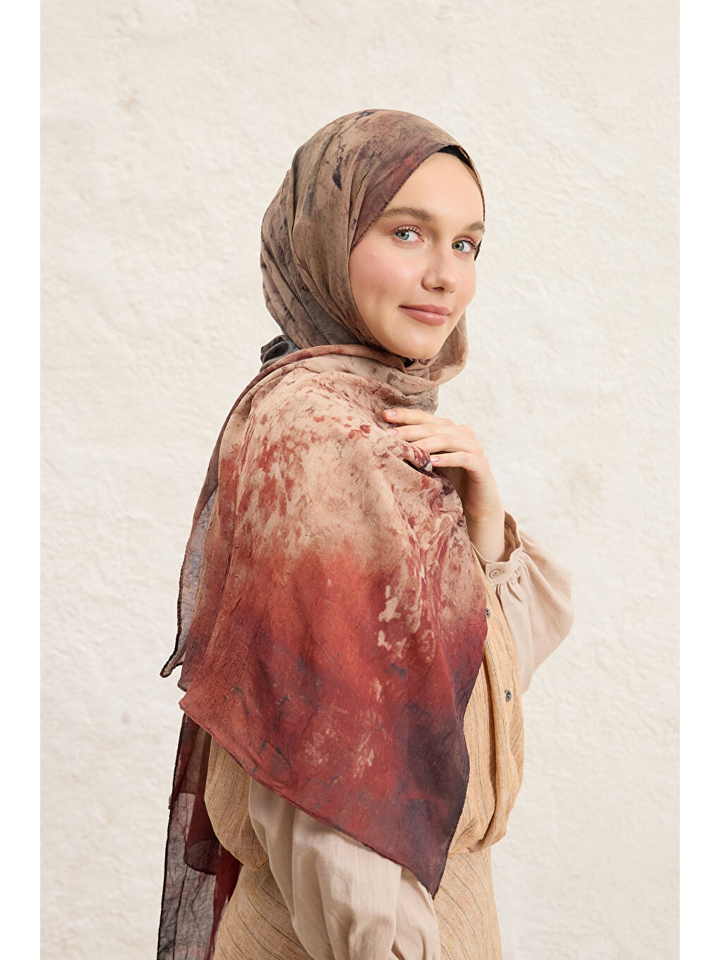 Kahverengi Vela Desenli Pamuk Şal Camel-2