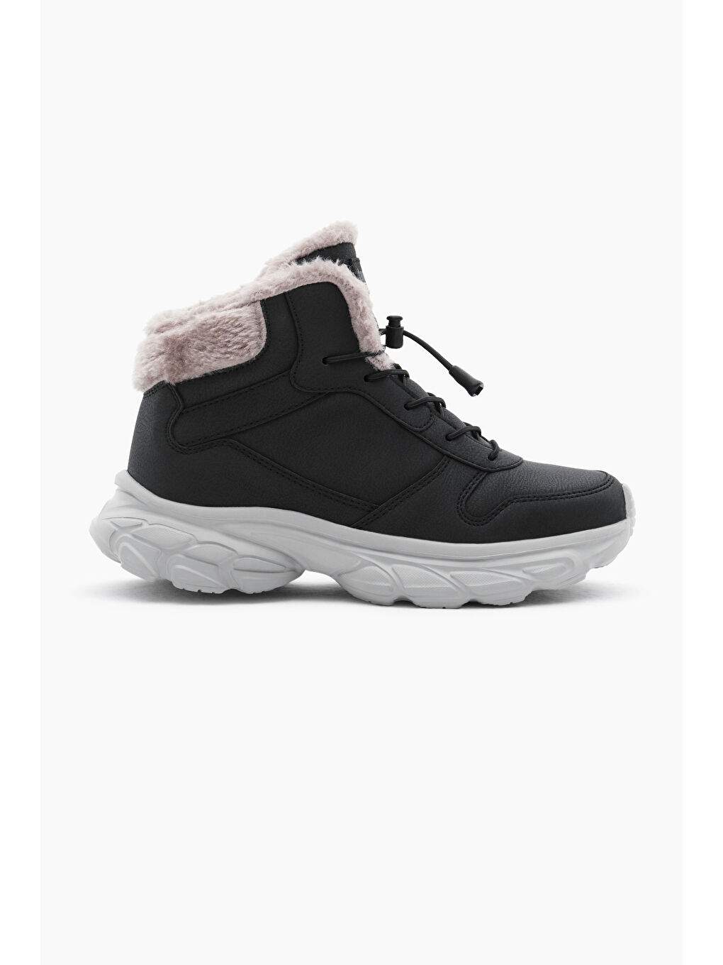 Çocuk Unisex Siyah Faylon Taban İçi Kürklü Lastik Bağcıklı Bot-1