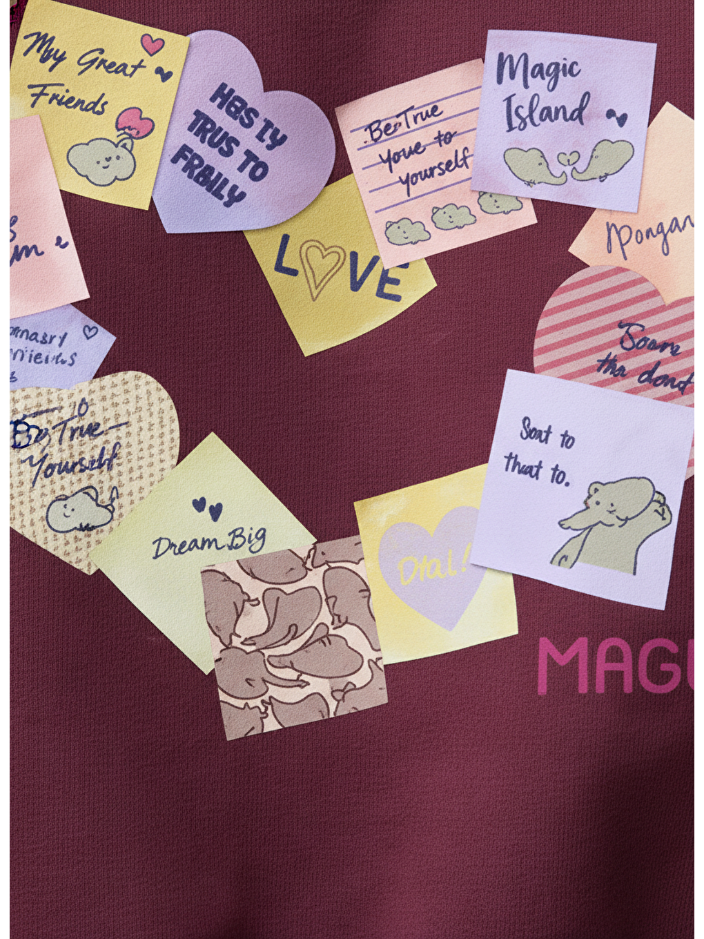 Kız Çocuk Pamuklu Bordo Kalpli Baskılı Sweatshirt Eşofman Takım-1