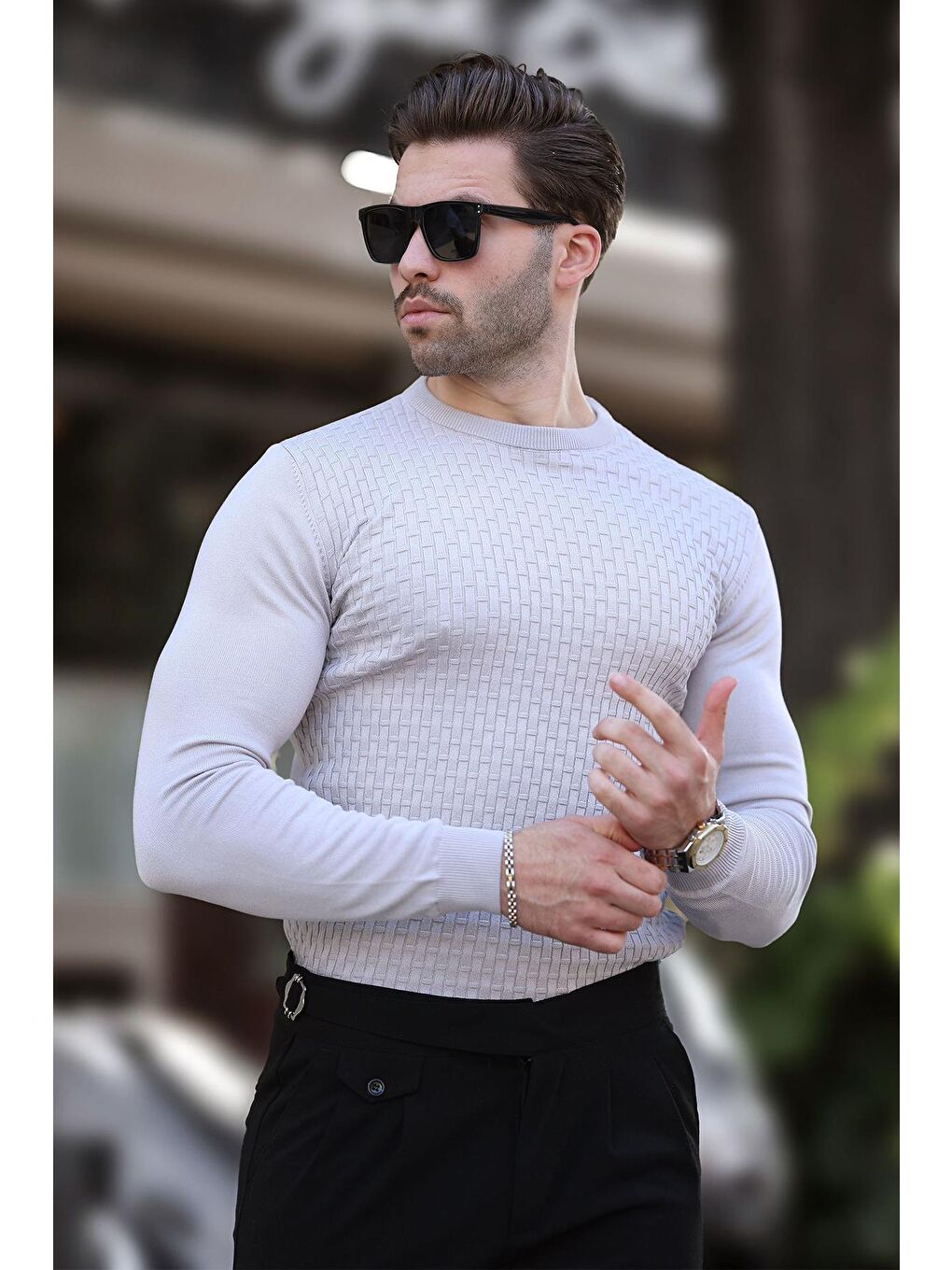 Gri Desenli Erkek Triko Kazak 7266-2