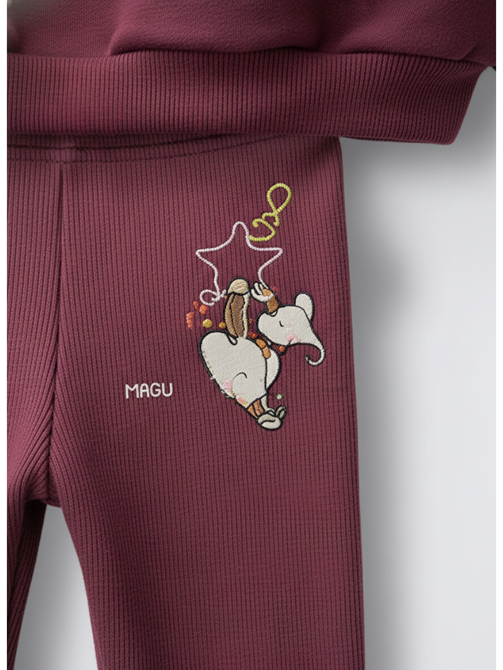 Kız Çocuk Pamuklu Bordo Kalpli Baskılı Sweatshirt Eşofman Takım-3