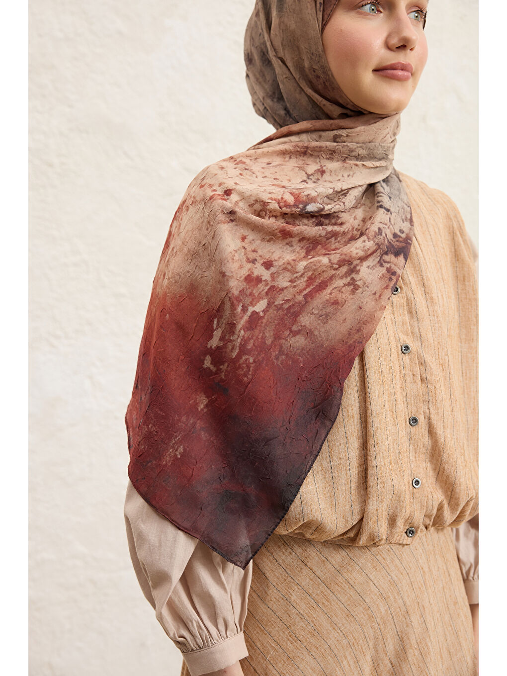 Kahverengi Vela Desenli Pamuk Şal Camel-3
