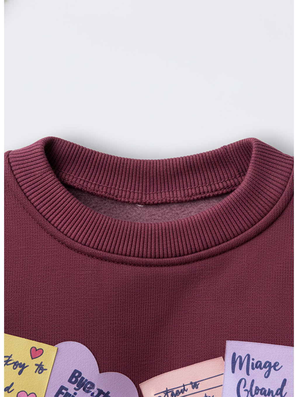 Kız Çocuk Pamuklu Bordo Kalpli Baskılı Sweatshirt Eşofman Takım-4