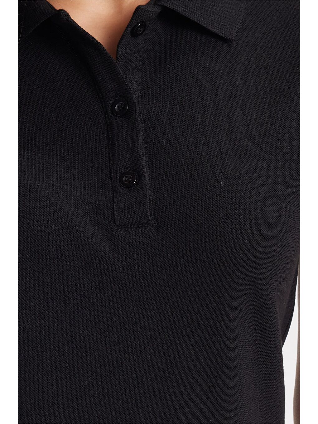 Kadın Slim Fit Dar Kesim %100 Pamuk Polo Yaka Siyah Pike Tişört-5