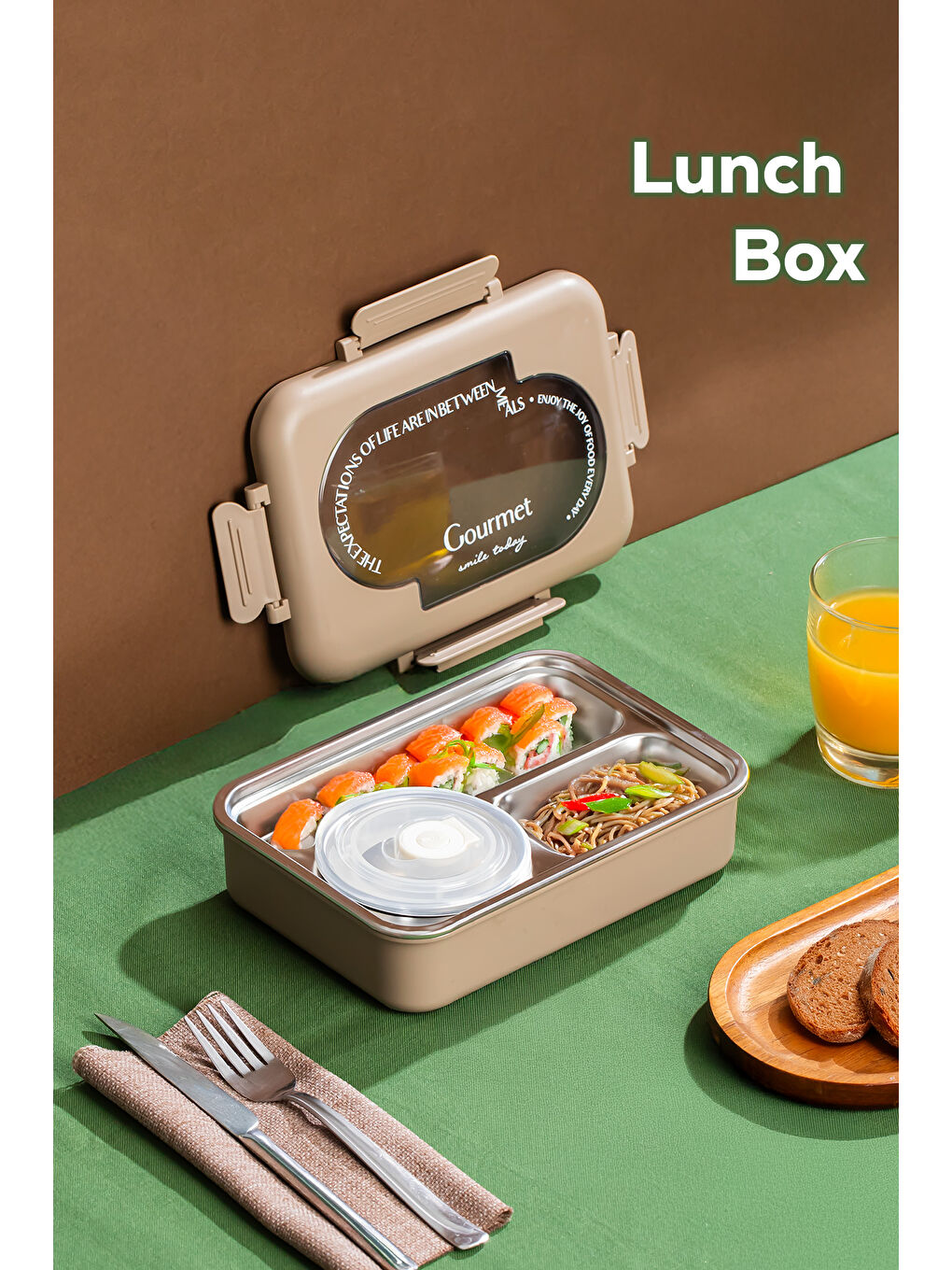 Kahverengi 3011-1 Çelik 3 Bölmeli Vakumlu Yemek Termosu