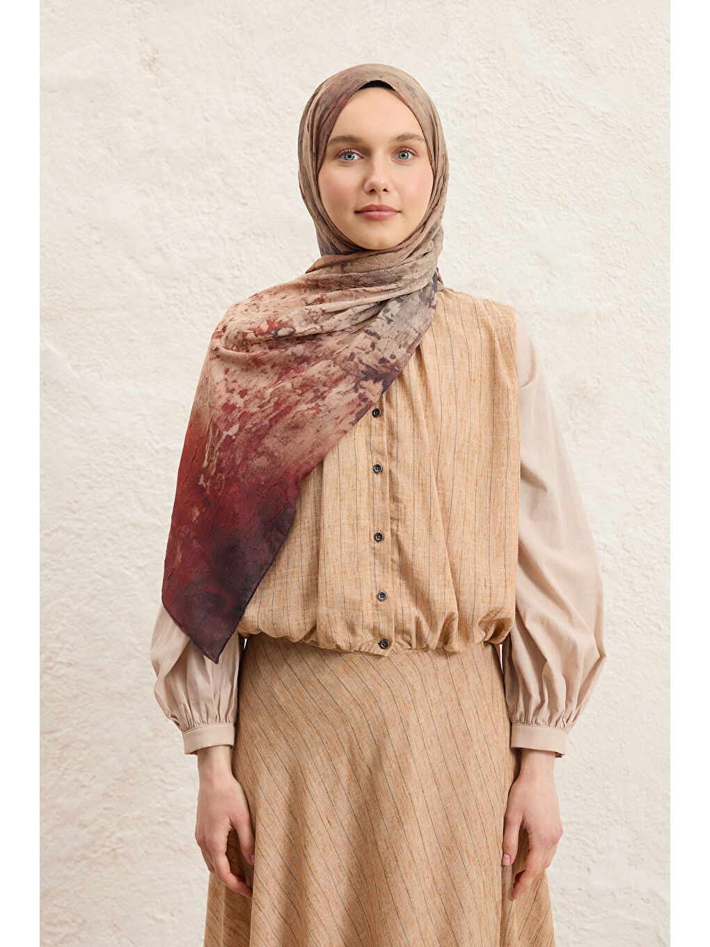 Kahverengi Vela Desenli Pamuk Şal Camel-4