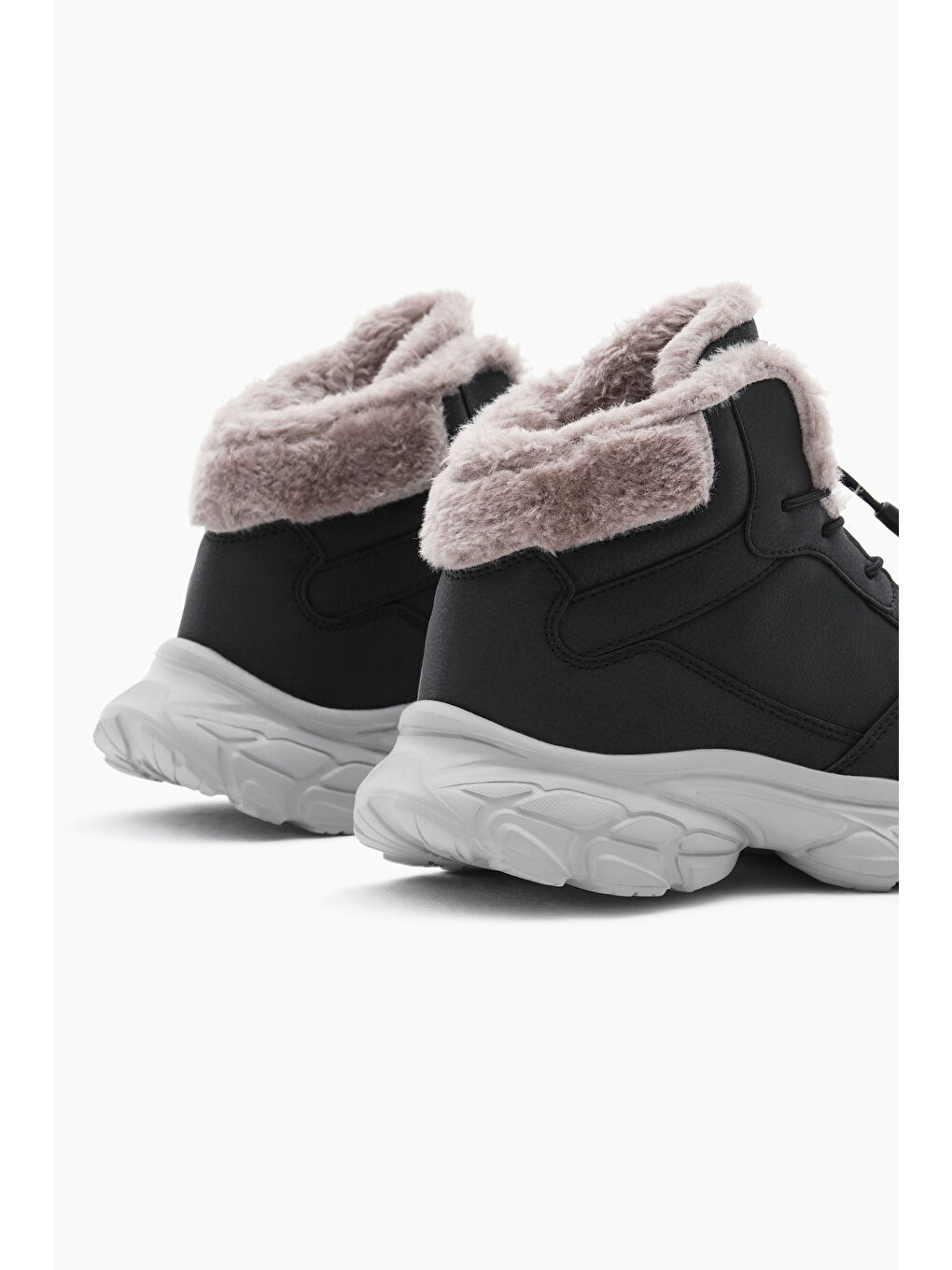 Çocuk Unisex Siyah Faylon Taban İçi Kürklü Lastik Bağcıklı Bot-4